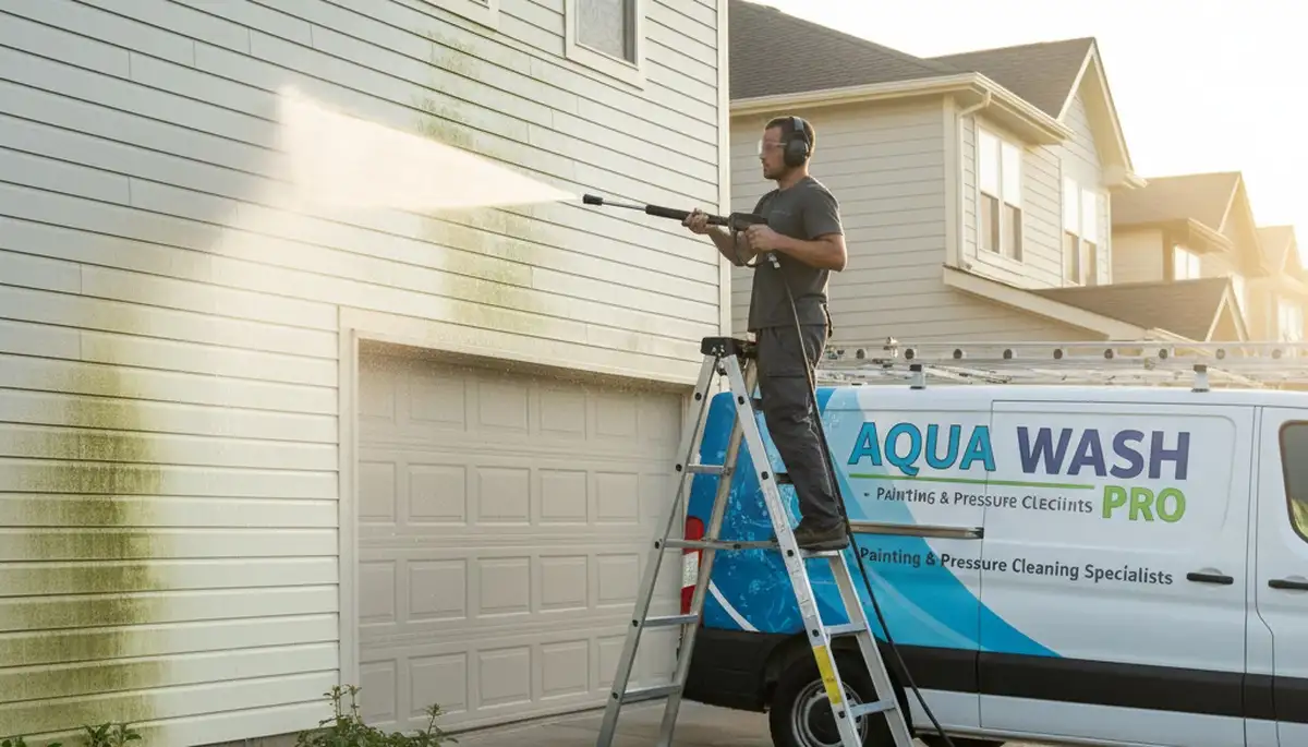 Vinyl siding pressure cleaning for a St Petersburg, FL home, removing mildew and coastal grime